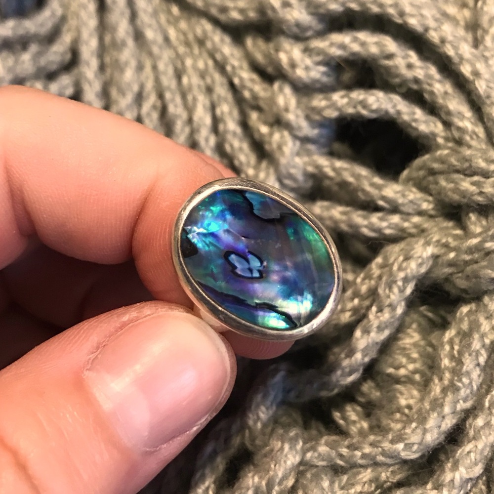 Abalone Shell Ring, Solid 925k Sterling Silver. S… - image 3